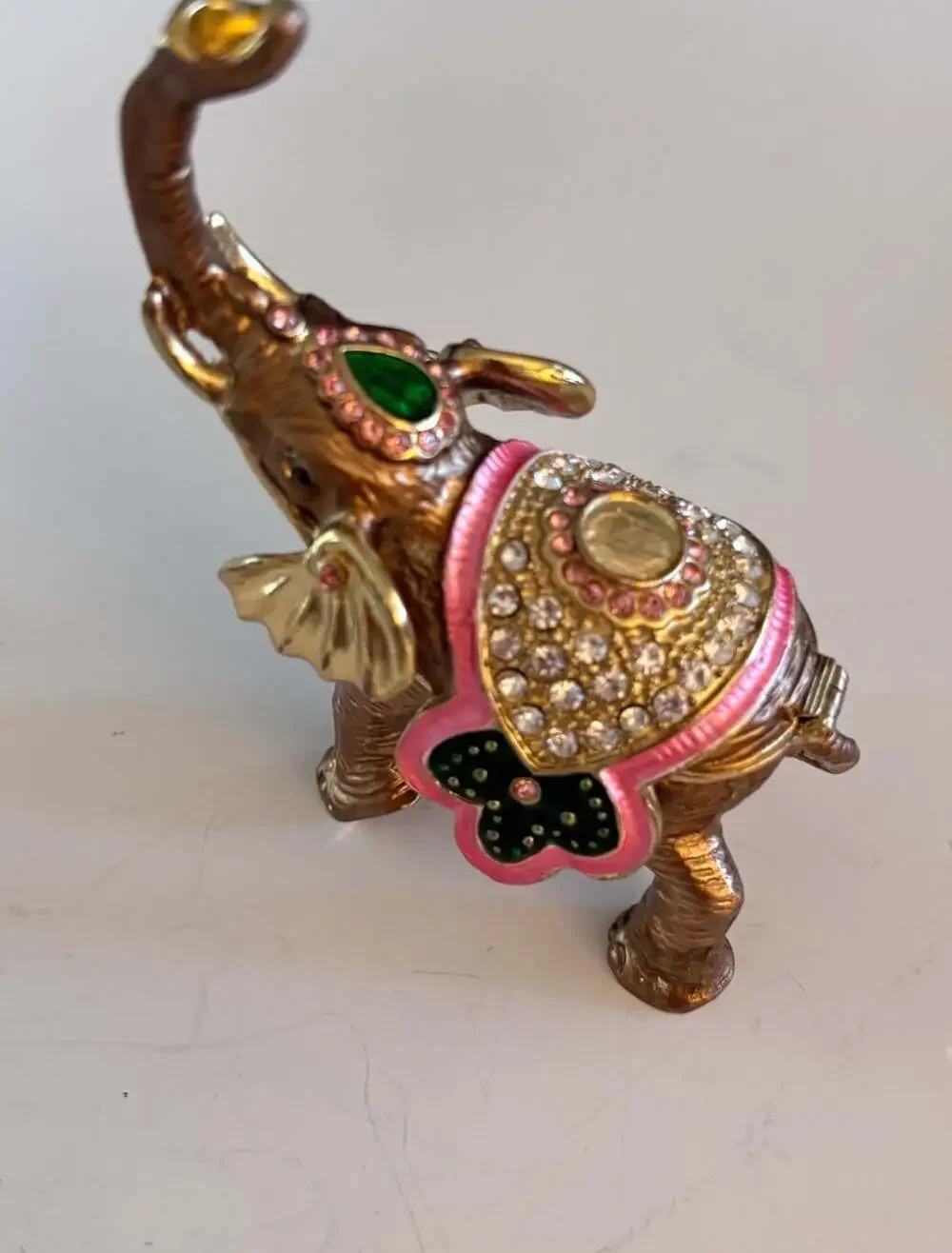 Jeweled Rhinestones Enamel Metal Elephant Jewelry Trinket Box